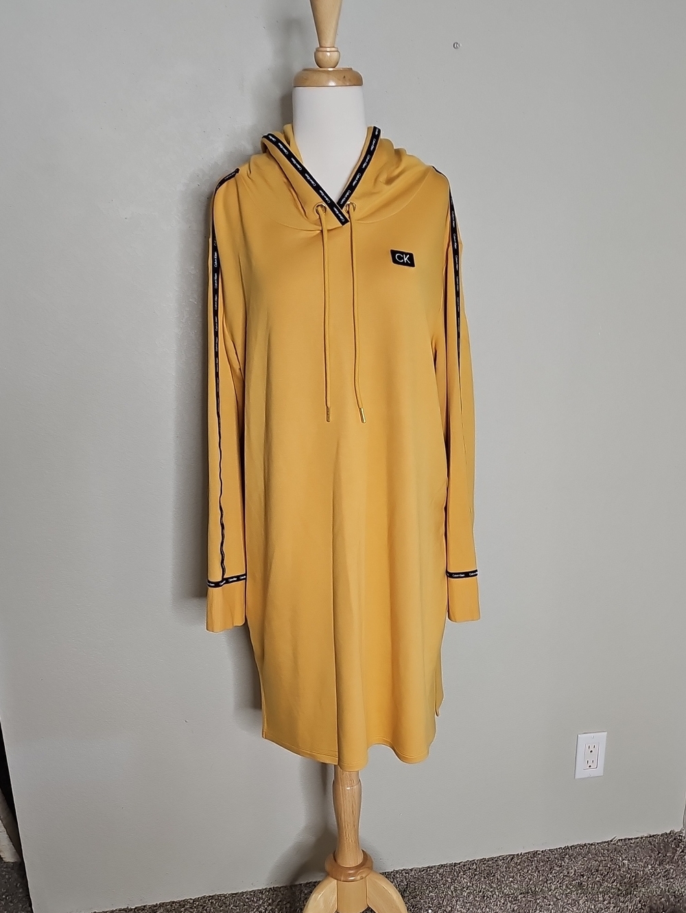 Calvin Klein Yellow Hooded Sweatshirt Dress